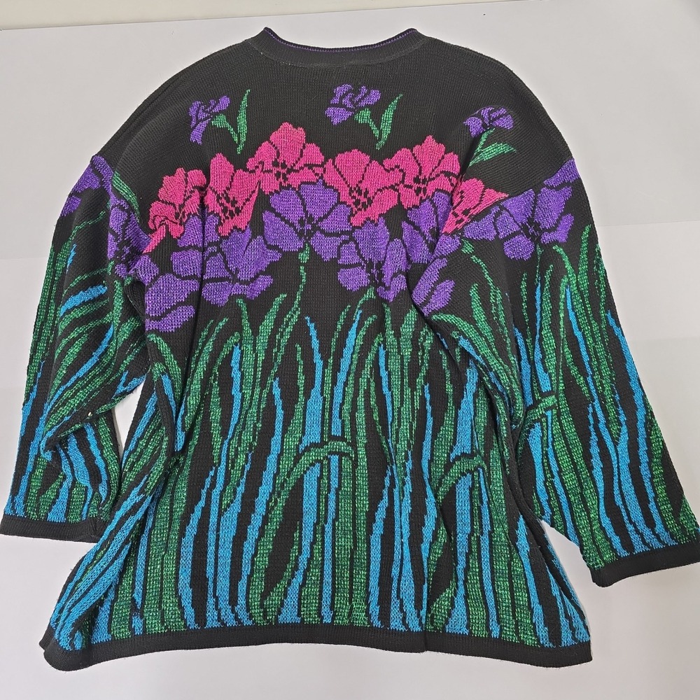 Nutcracker Plus Size Vintage 90s Floral Metallic Knit Sweater Black Pink 2X‎ USA
